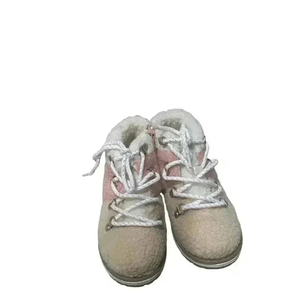 Cat & Jack- Kids Girl Lace-Up Side Zipper Fuzzy Combat Winter Boots,Beige